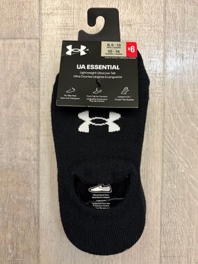 NEW Under Armour Essential No Show Socks 6 Pack Women’s - 10-14 Black